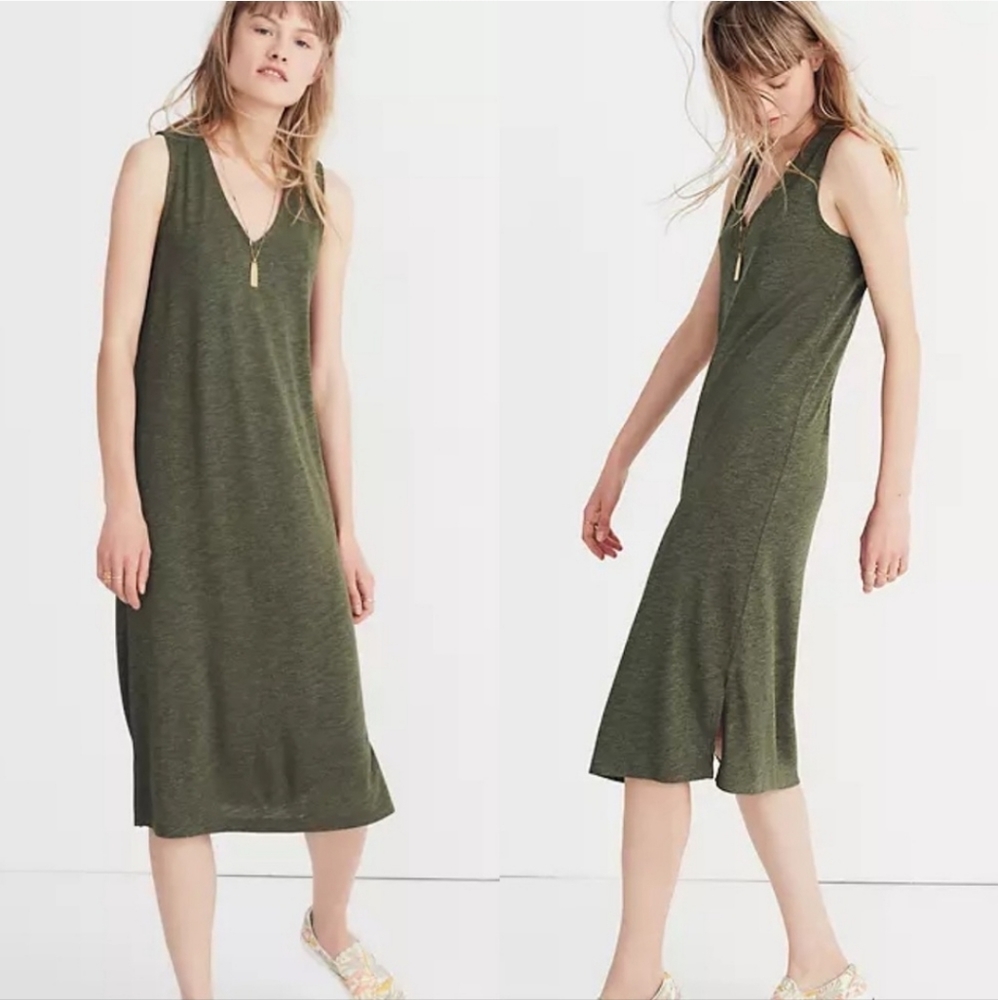 Madewell Heathered Olive Green V-Neck Sleeveless Jersey Tank Midi Dress - Small